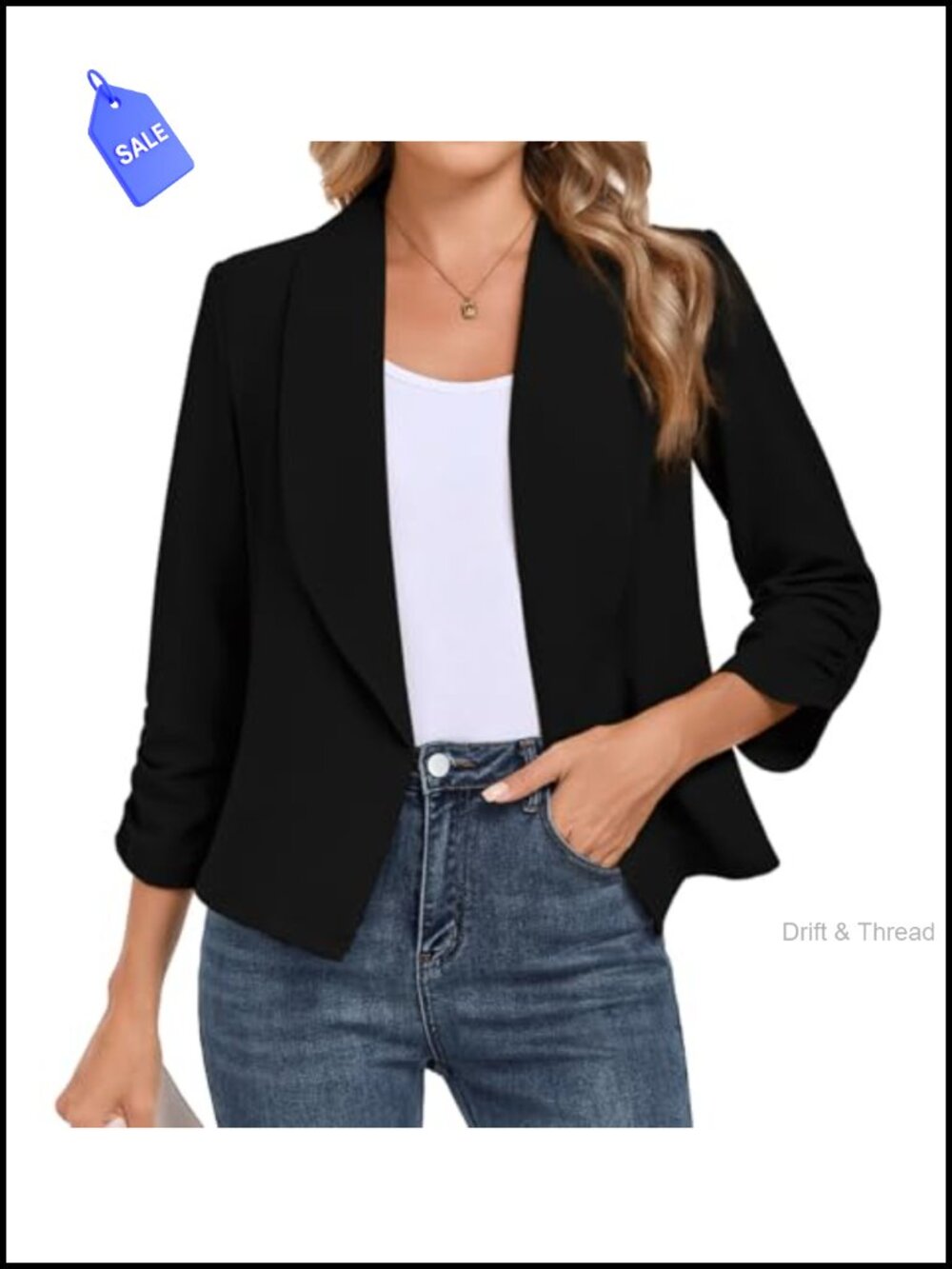 Women's Blazer 3/4 Sleeve Open Front Business Casual Suit Jacket